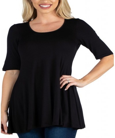 Women's Elbow Sleeve Swing Tunic Top Black $18.48 Tops