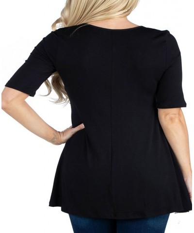 Women's Elbow Sleeve Swing Tunic Top Black $18.48 Tops