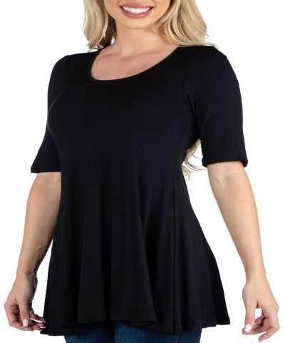 Women's Elbow Sleeve Swing Tunic Top Black $18.48 Tops