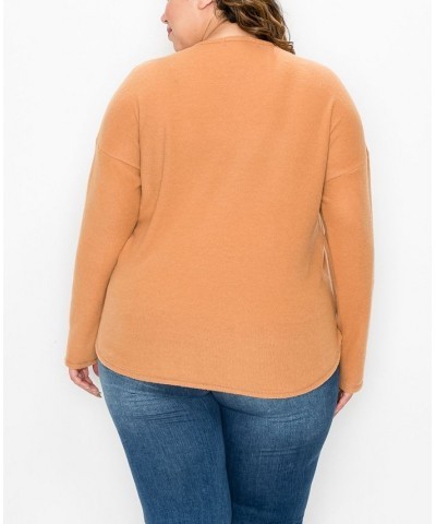 Plus Size Cozy Rib V-neck Dolman Top Brown $21.07 Tops