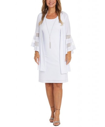 Women's Bell-Sleeve Jacket & Necklace Dress Optic White $33.62 Dresses