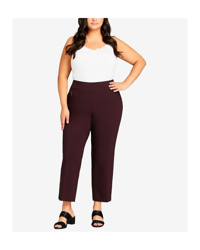 Plus Size Super Stretch Zip Pants with Petite Length Burgundy $31.60 Pants