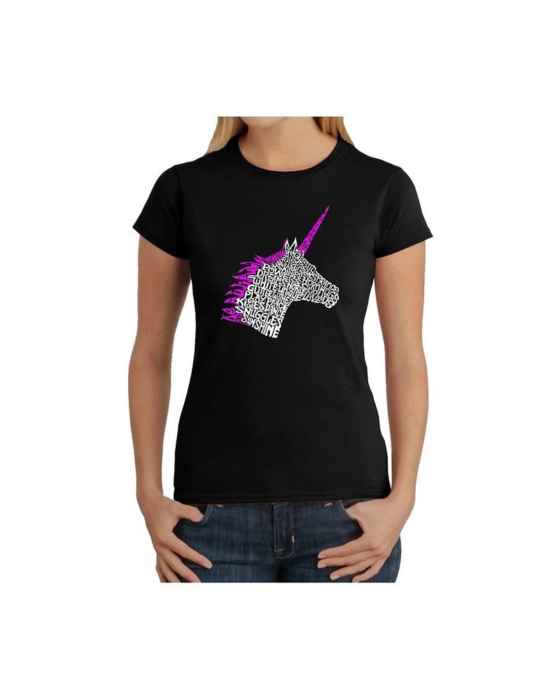 Women's Word Art T-Shirt - Unicorn Black $21.60 Tops