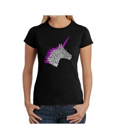 Women's Word Art T-Shirt - Unicorn Black $21.60 Tops