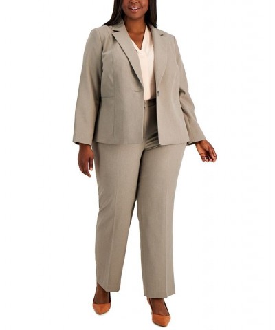 Plus Size Single-Button Notch-Collar Pantsuit Taupe Grey $81.60 Suits