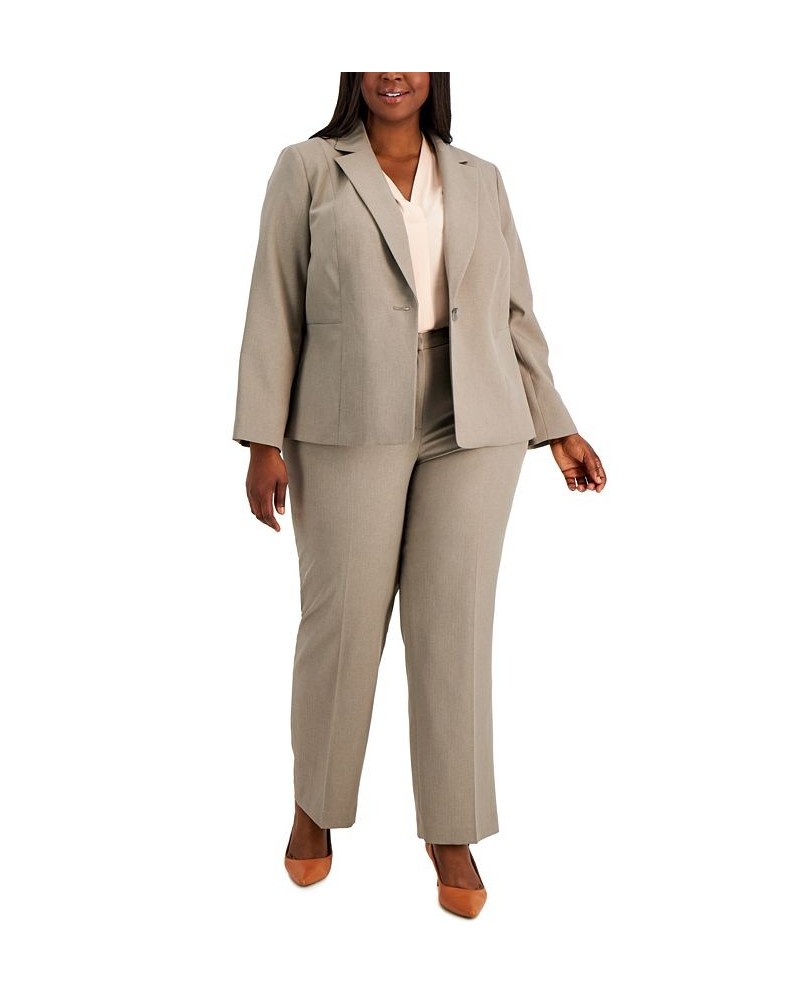 Plus Size Single-Button Notch-Collar Pantsuit Taupe Grey $81.60 Suits