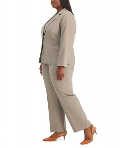 Plus Size Single-Button Notch-Collar Pantsuit Taupe Grey $81.60 Suits