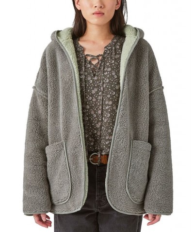 Reversible Hi-Pile Hooded Sherpa Cardigan Sweater Green $53.70 Sweaters