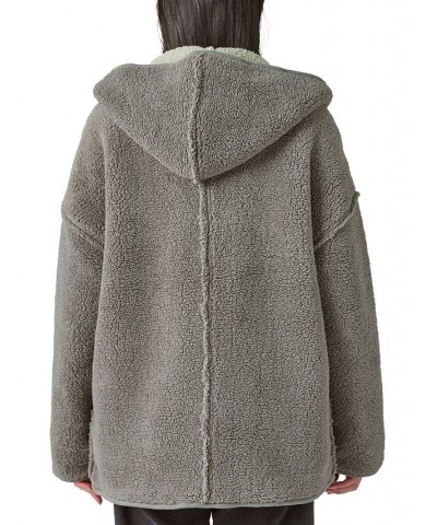 Reversible Hi-Pile Hooded Sherpa Cardigan Sweater Green $53.70 Sweaters