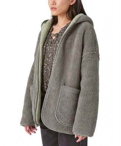 Reversible Hi-Pile Hooded Sherpa Cardigan Sweater Green $53.70 Sweaters