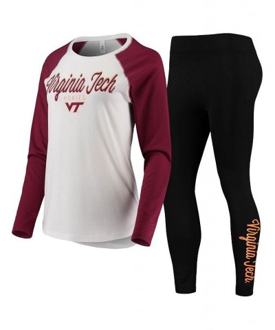 Women's White Black Virginia Tech Hokies Raglan Long Sleeve T-shirt and Leggings Sleep Set White, Black $32.50 Pajama