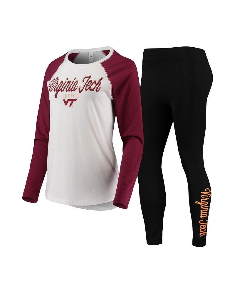 Women's White Black Virginia Tech Hokies Raglan Long Sleeve T-shirt and Leggings Sleep Set White, Black $32.50 Pajama