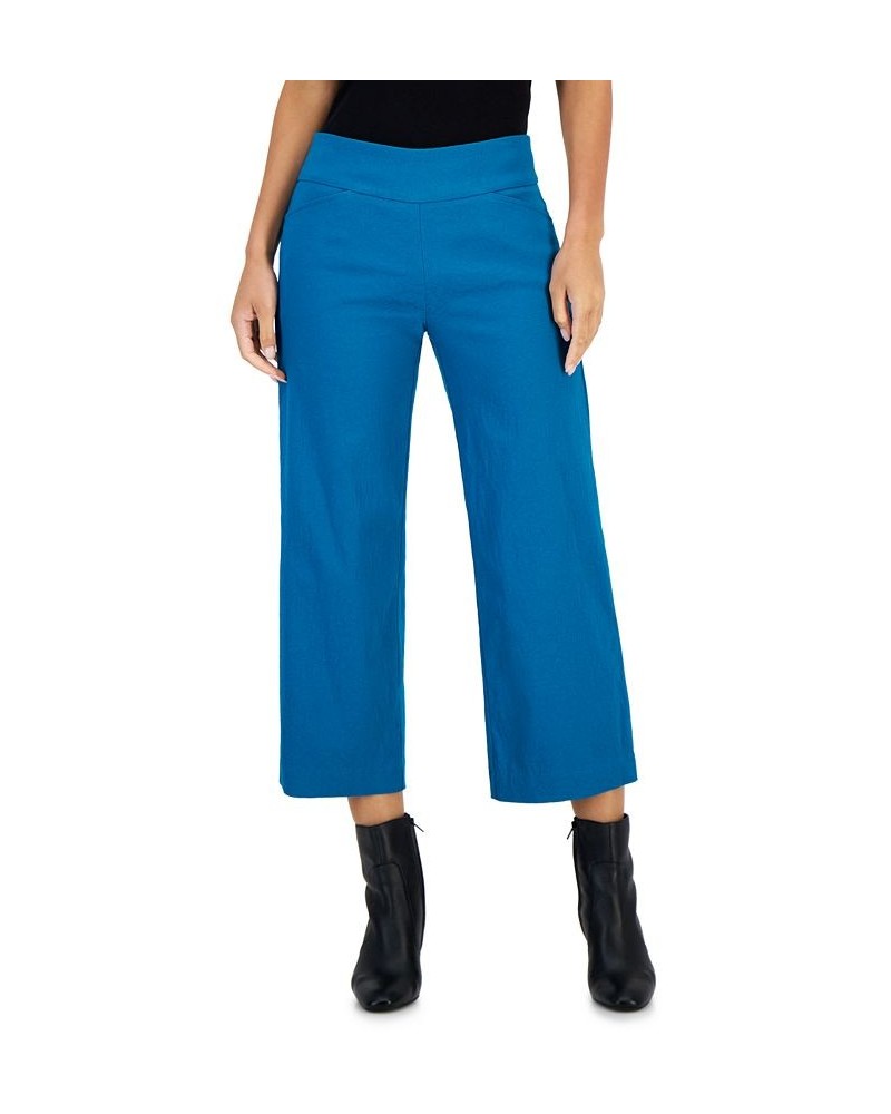 Women's Jacquard Pull-On Wide-Leg Cropped Pants Electric Teal $18.08 Pants