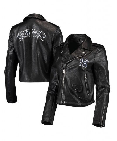 Women's Black New York Yankees Faux Leather Moto Full-Zip Jacket Black $48.00 Jackets