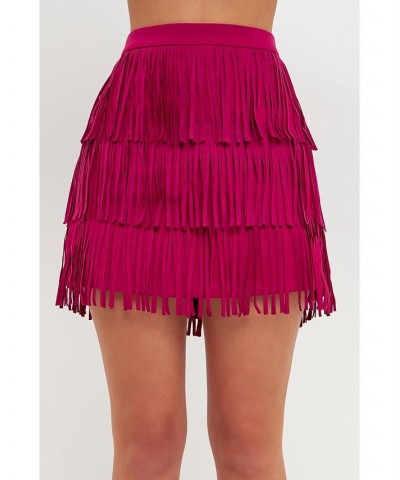 Women's Suede Fringe Skirt Purple $41.60 Skirts