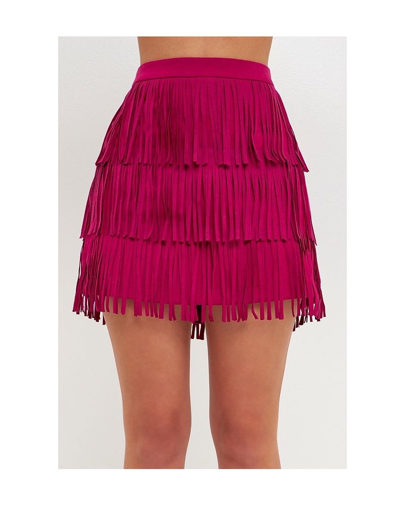 Women's Suede Fringe Skirt Purple $41.60 Skirts