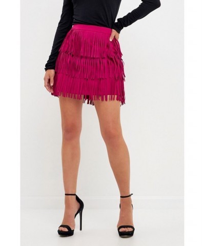 Women's Suede Fringe Skirt Purple $41.60 Skirts