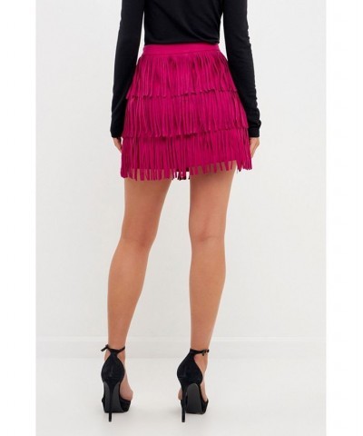 Women's Suede Fringe Skirt Purple $41.60 Skirts