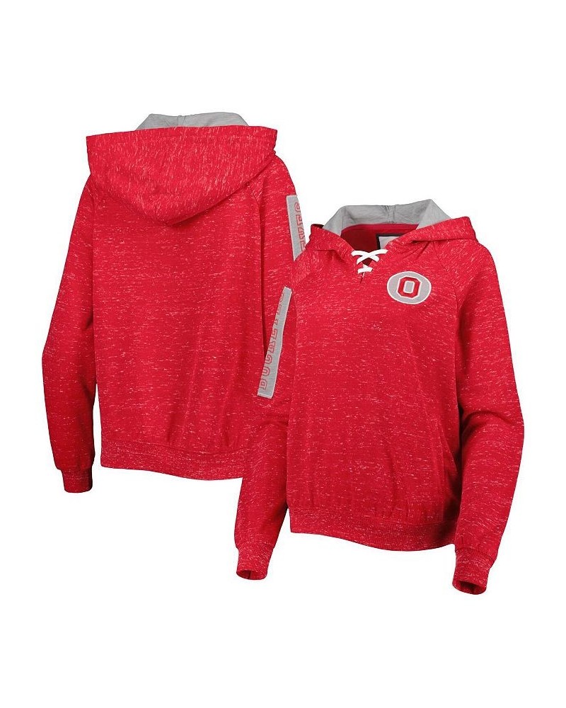 Women's Scarlet Ohio State Buckeyes The Devil Speckle Lace-Placket Raglan Pullover Hoodie Scarlet $26.00 Sweatshirts