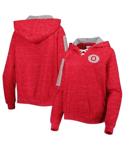 Women's Scarlet Ohio State Buckeyes The Devil Speckle Lace-Placket Raglan Pullover Hoodie Scarlet $26.00 Sweatshirts