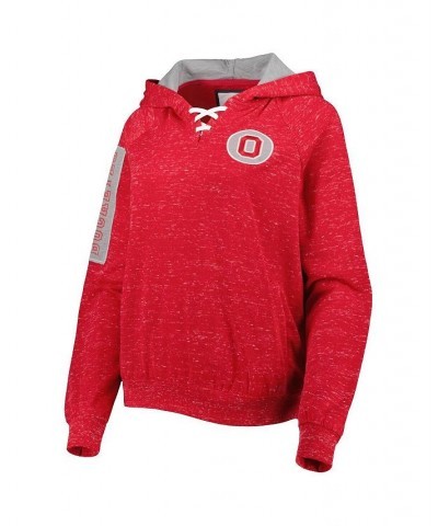 Women's Scarlet Ohio State Buckeyes The Devil Speckle Lace-Placket Raglan Pullover Hoodie Scarlet $26.00 Sweatshirts