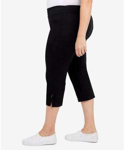 Plus Size Essentials Solid Pull-On Capri Pants with Detailed Split Hem Black $20.93 Pants