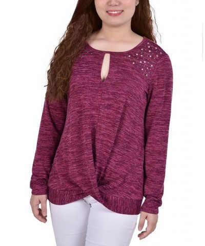 Petite Long Sleeve Knit Keyhole Top Red $16.96 Tops