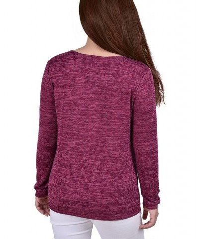 Petite Long Sleeve Knit Keyhole Top Red $16.96 Tops