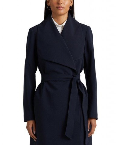 Women's Petite Crepe Belted Wrap Coat Dark Navy $41.60 Coats