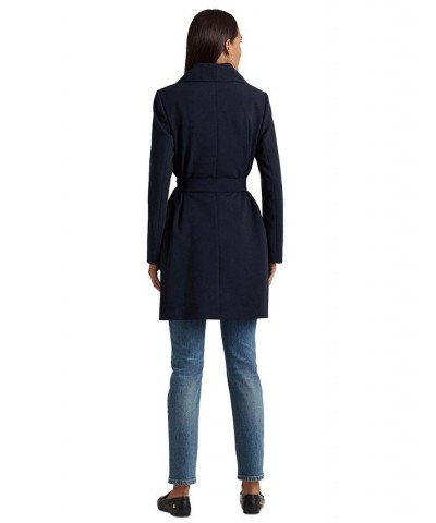 Women's Petite Crepe Belted Wrap Coat Dark Navy $41.60 Coats