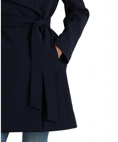 Women's Petite Crepe Belted Wrap Coat Dark Navy $41.60 Coats