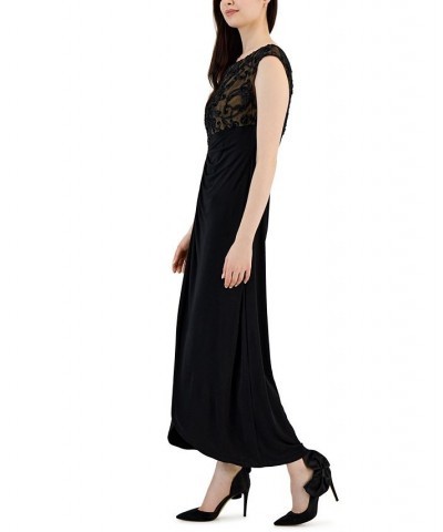 Women's Soutache Lace Cap-Sleeve Faux-Wrap Gown Black Mocha $29.69 Dresses