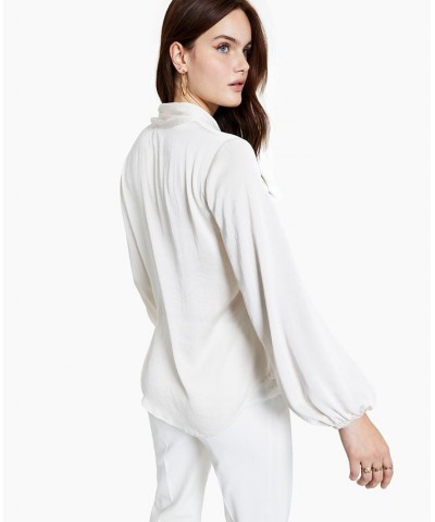 Women's Tie Neck Cinched Sleeve Blouse White $27.24 Tops