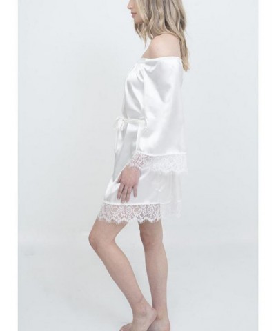 Women's Bridal Off-The-Shoulder Lace Trim The Hair and Makeup Robe White $59.34 Sleepwear