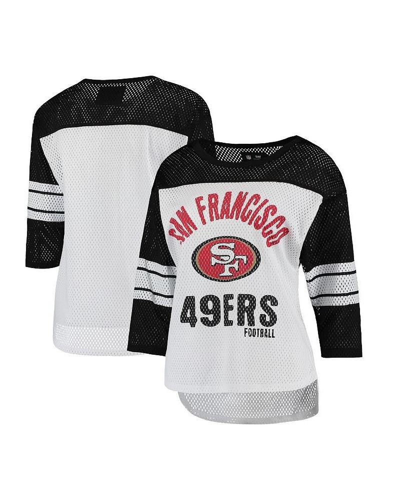 Women's White and Black San Francisco 49ers First Team Three-Quarter Sleeve Mesh T-shirt White $29.69 Tops