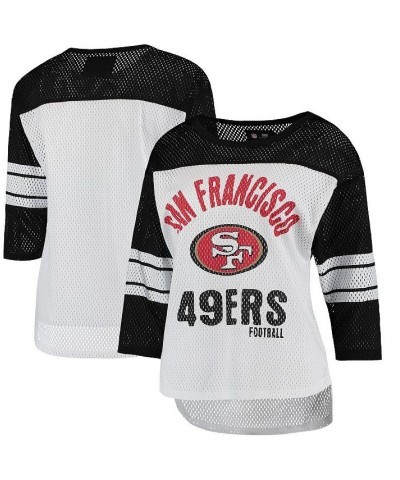 Women's White and Black San Francisco 49ers First Team Three-Quarter Sleeve Mesh T-shirt White $29.69 Tops