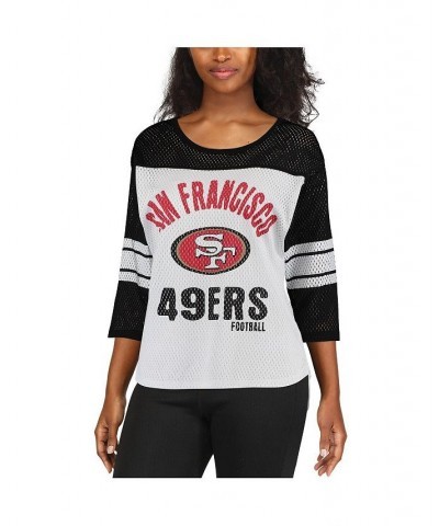 Women's White and Black San Francisco 49ers First Team Three-Quarter Sleeve Mesh T-shirt White $29.69 Tops