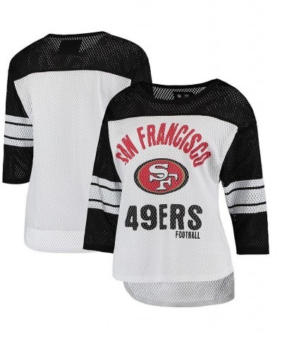 Women's White and Black San Francisco 49ers First Team Three-Quarter Sleeve Mesh T-shirt White $29.69 Tops