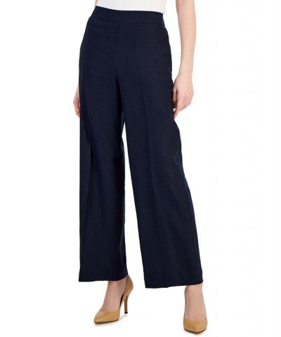 Women's Linen-Blend High-Rise Pull-On Wide-Leg Pants Blue $40.29 Pants