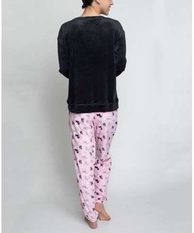 Women's Silky Velour Long Sleeve Top and Jog Style Pant Pajama Set 2 Piece Black $31.90 Sleepwear