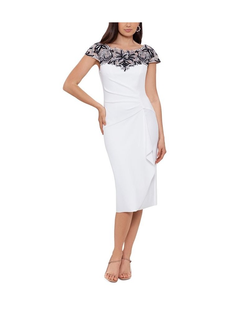 Women's Embroidered-Top Draped Bodycon Dress White $92.07 Dresses