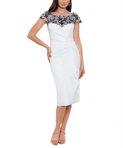 Women's Embroidered-Top Draped Bodycon Dress White $92.07 Dresses